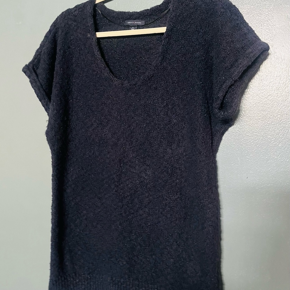 Tommy Hilfiger Navy Blue Short Sleeve Drop shoulder sweater Top M